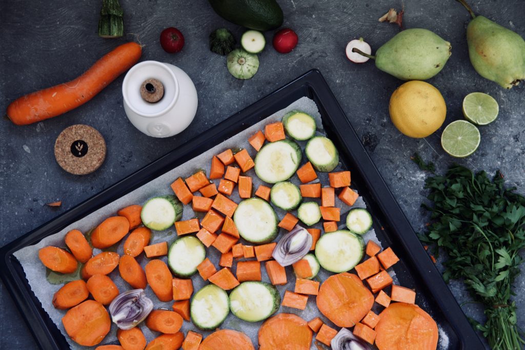 1. Quinoa, sweet potato, zucchini, carrot salad preparation